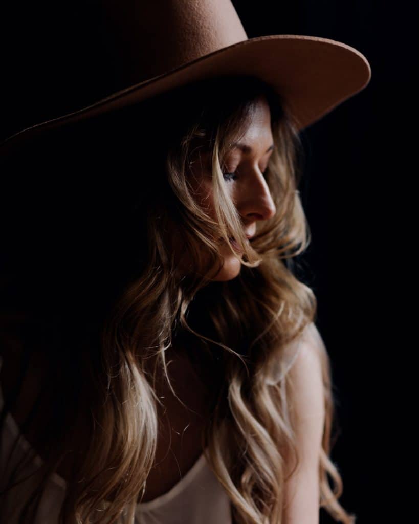 Empowering female sessions-12 Close up image of female wearing a hat. She has her eyes closed. Portraiture photography. Actors photography. model photography in Hampshire. Ewa Jones Photography